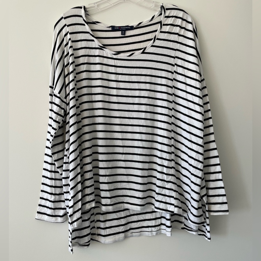 Nautical Stripes Black White Long Sleeved Top - Stretch - Size M